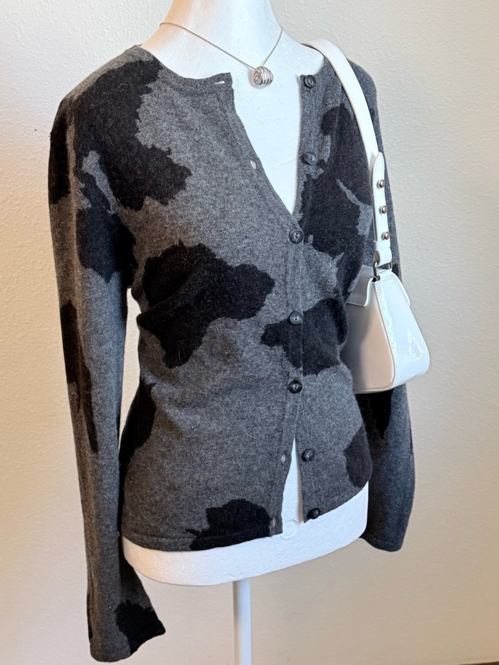 Vintage Nina Leanord Lambswool Angora Blend Crew Cardigan 90s Avant Garde Chic - Picture 2 of 8